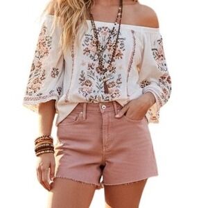 Universal Thread High Rise Midi‎ Shorts Dusty Rose Raw Hem Boho Western Rodeo 10